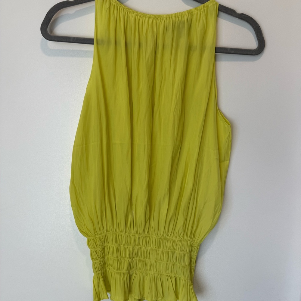 Catherine Malandrino Lime Green Sleeveless Smocked-Waist Tank